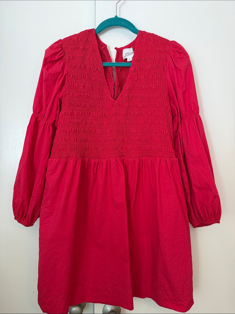 Pomander Place Red Smocked Cotton Long-Sleeve Women’s Dress by Tuckernuck